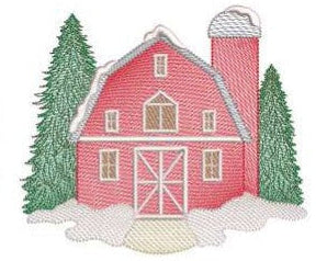 Barn and Tree Scene Embroidered Clothing