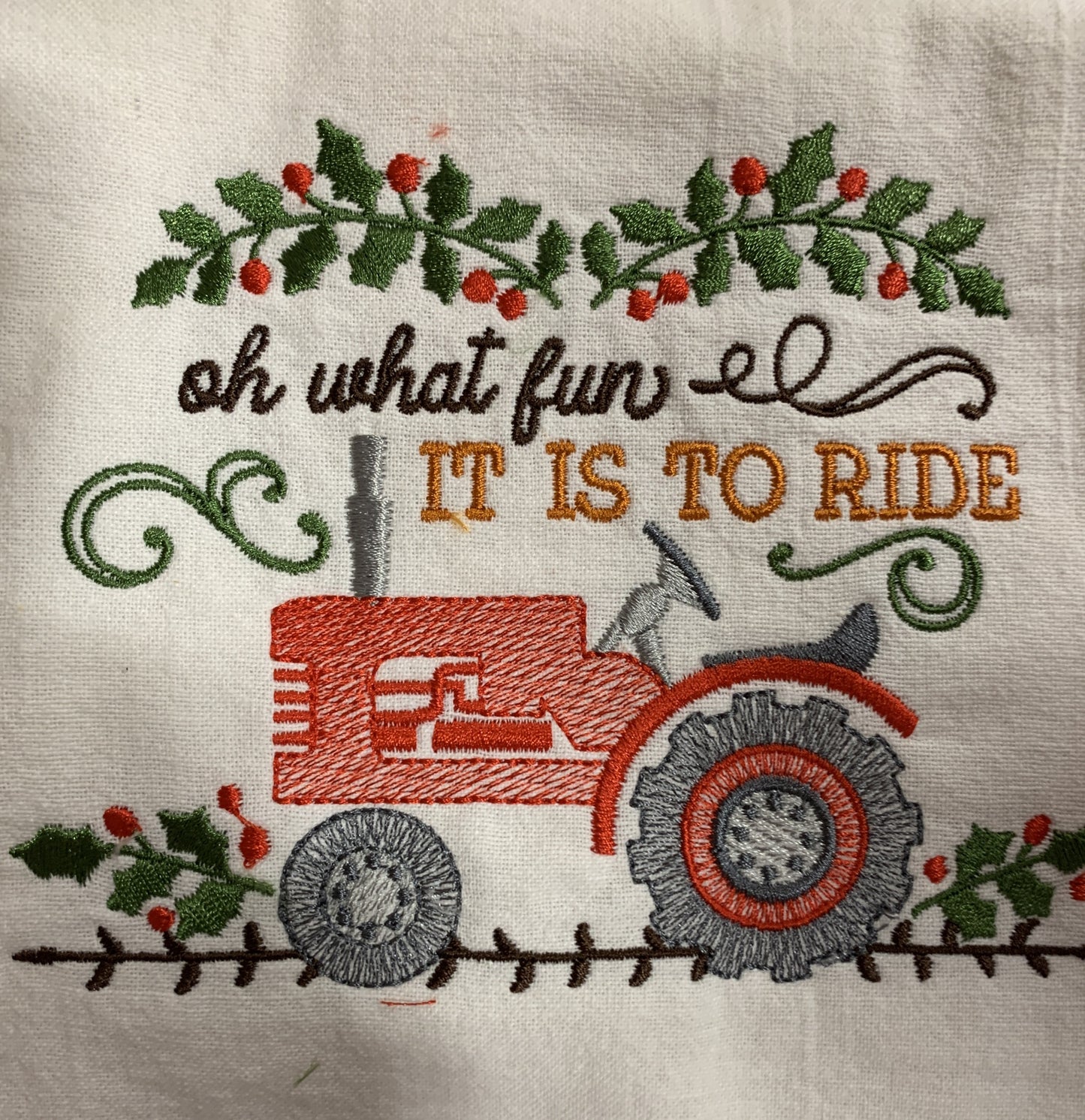 Tractor Holiday Scene Embroidered Towels